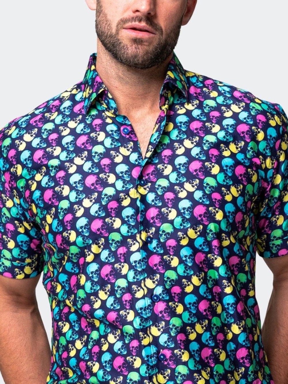 Maceoo Neon Skull Button Down Shirt Men’s L Rare Print NWT